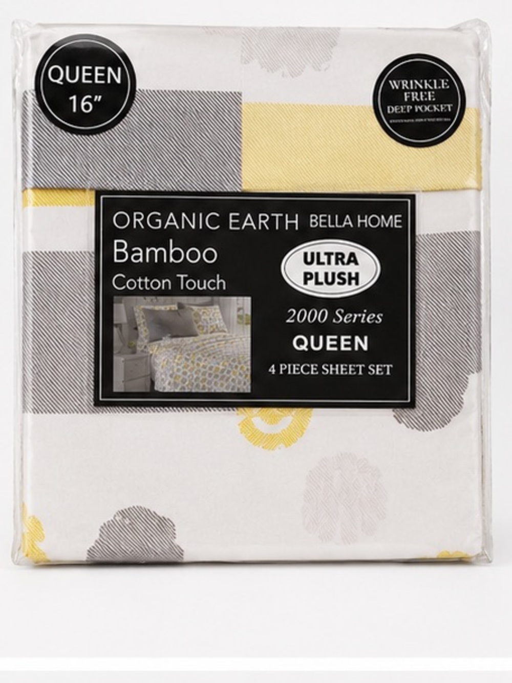 Unisex Bella Home Queen Blue Yellow Abstract Bamboo Cotton Sheet Set